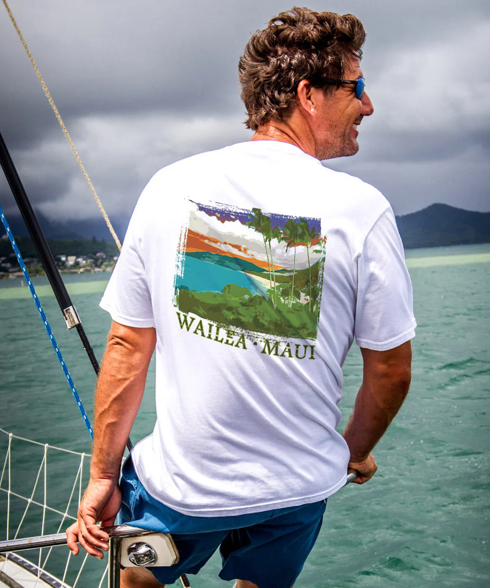 Wailea Watercolors - White Short Sleeve Crewneck T-Shirt - Image 2
