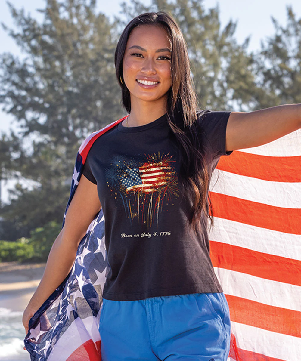 250 Years Fireworks Flag Limited Release - Black Short Sleeve Crewneck T-Shirt - Image 2