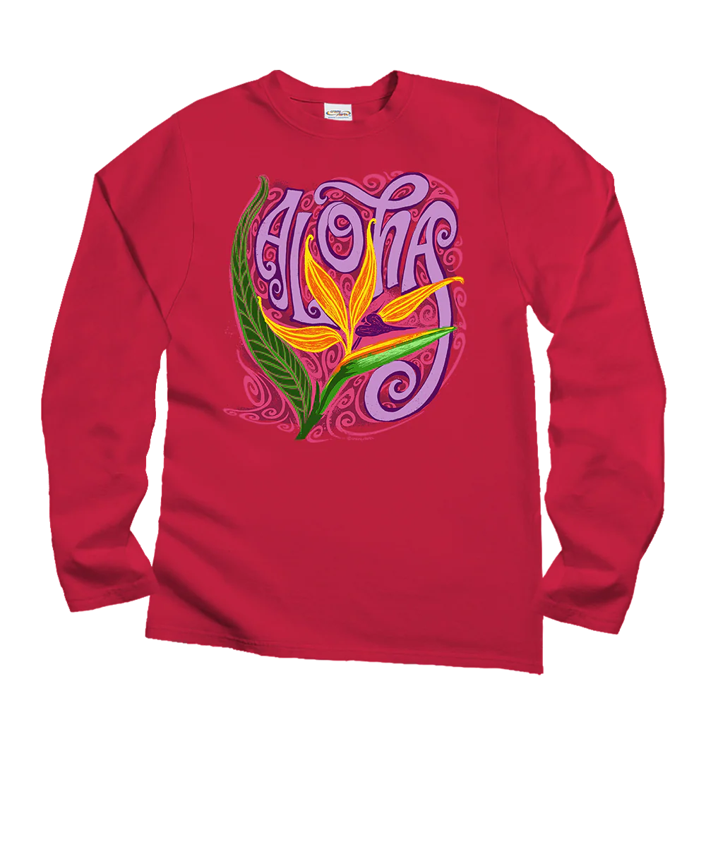 Aloha Bop - Raspberry Dyed Long Sleeve Crewneck T-Shirt