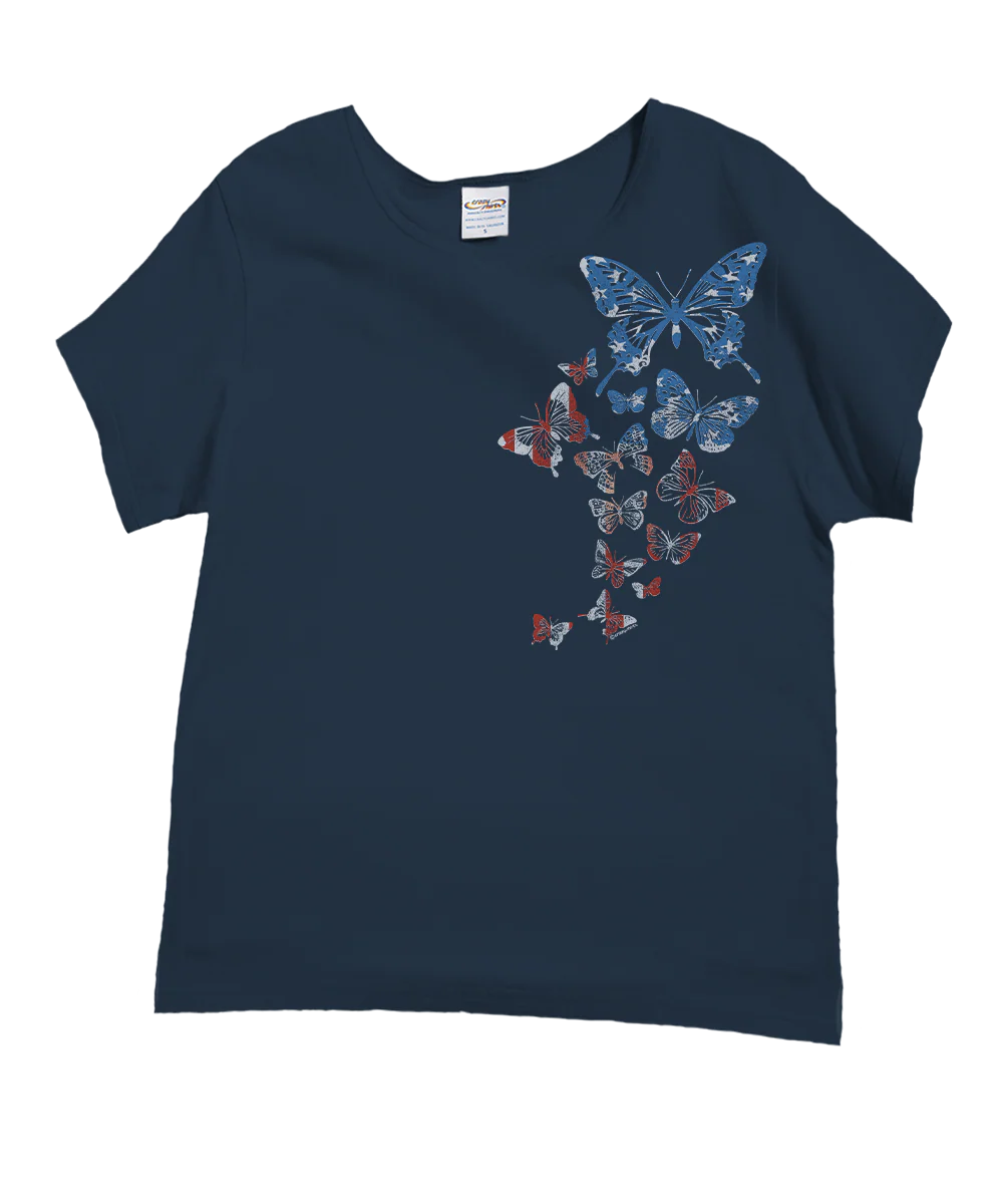 American Butterflies - Navy Short Sleeve Scoop Neck T-Shirt