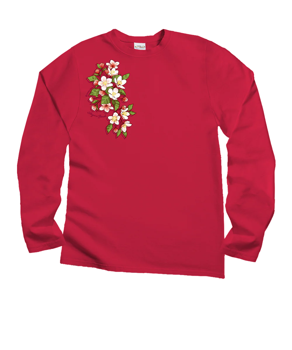 Blossom Cascade - Raspberry Dyed Long Sleeve Crewneck T-Shirt