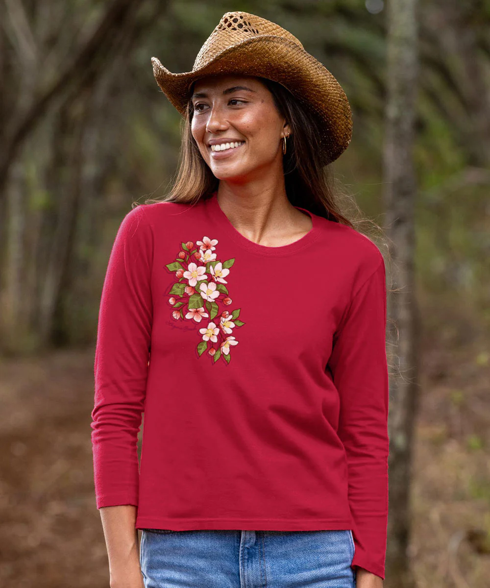 Blossom Cascade - Raspberry Dyed Long Sleeve Crewneck T-Shirt - Image 2