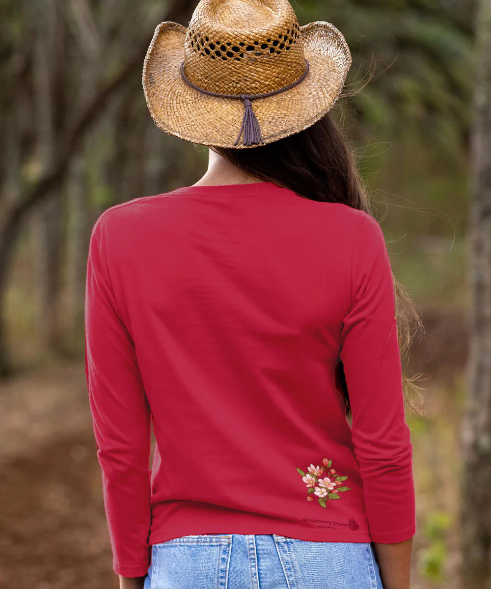 Blossom Cascade - Raspberry Dyed Long Sleeve Crewneck T-Shirt - Image 3