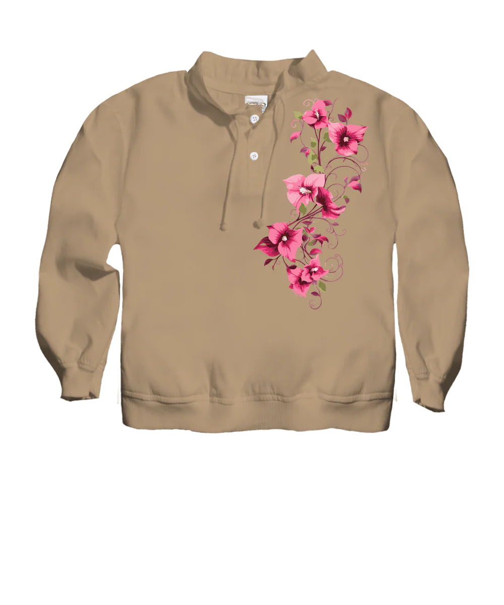 Bougainvillea Vines - Kona Coffee Dyed Long Sleeve Lightweight Pullover