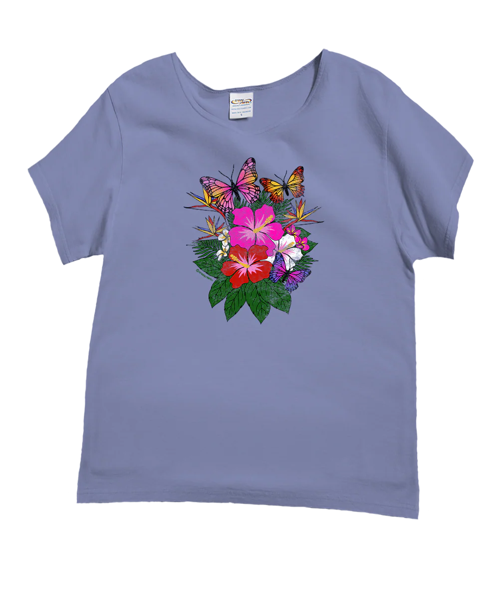 Butterfly Bouquet - Lavender Dyed Short Sleeve Scoop Neck T-Shirt