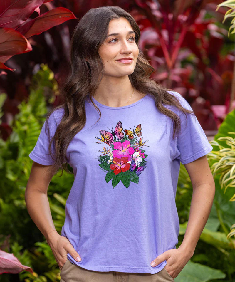 Butterfly Bouquet - Lavender Dyed Short Sleeve Scoop Neck T-Shirt - Image 2