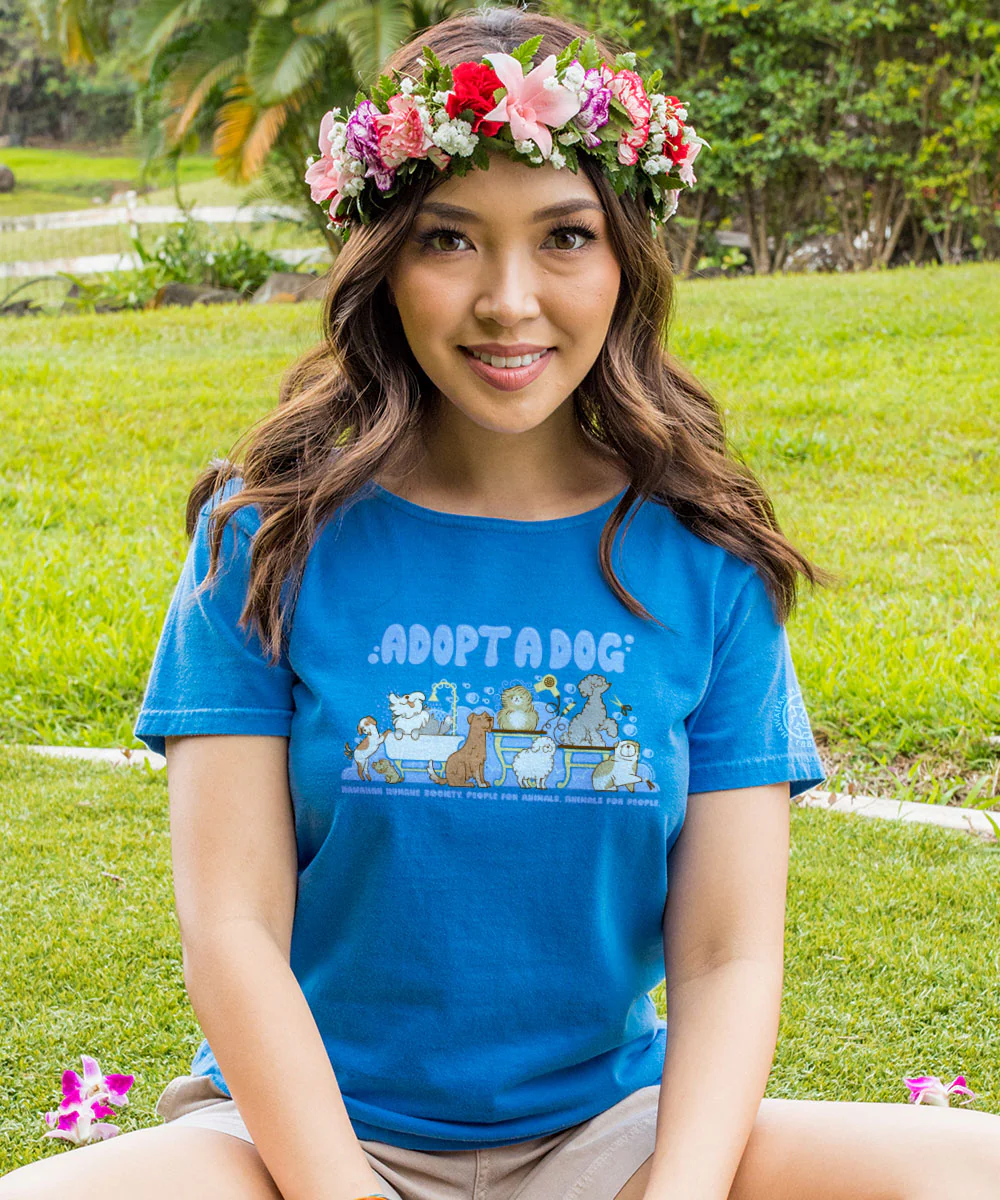 Hawaiian Humane Society At The Groomer - Blue Hawaii Dyed Short Sleeve Scoop Neck T-Shirt - Image 2