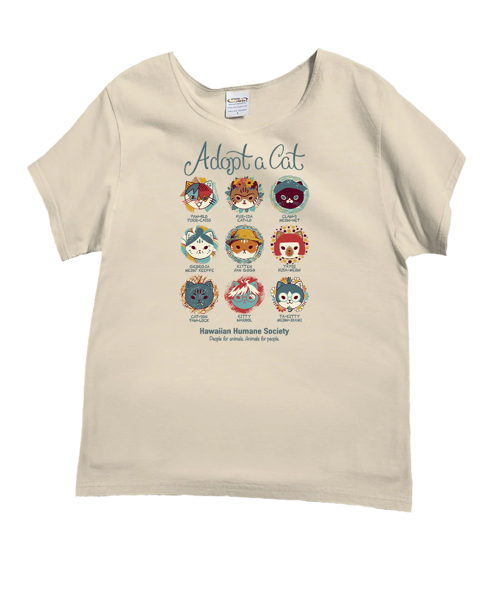 Hawaiian Humane Society Cat Creatives - Coconut Dyed Short Sleeve Scoop Neck T-Shirt