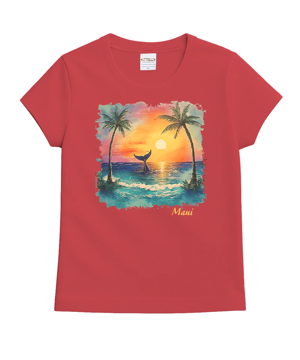 Hawaiian Isle Whale - Paradise Red Dyed Short Sleeve Crewneck T-Shirt