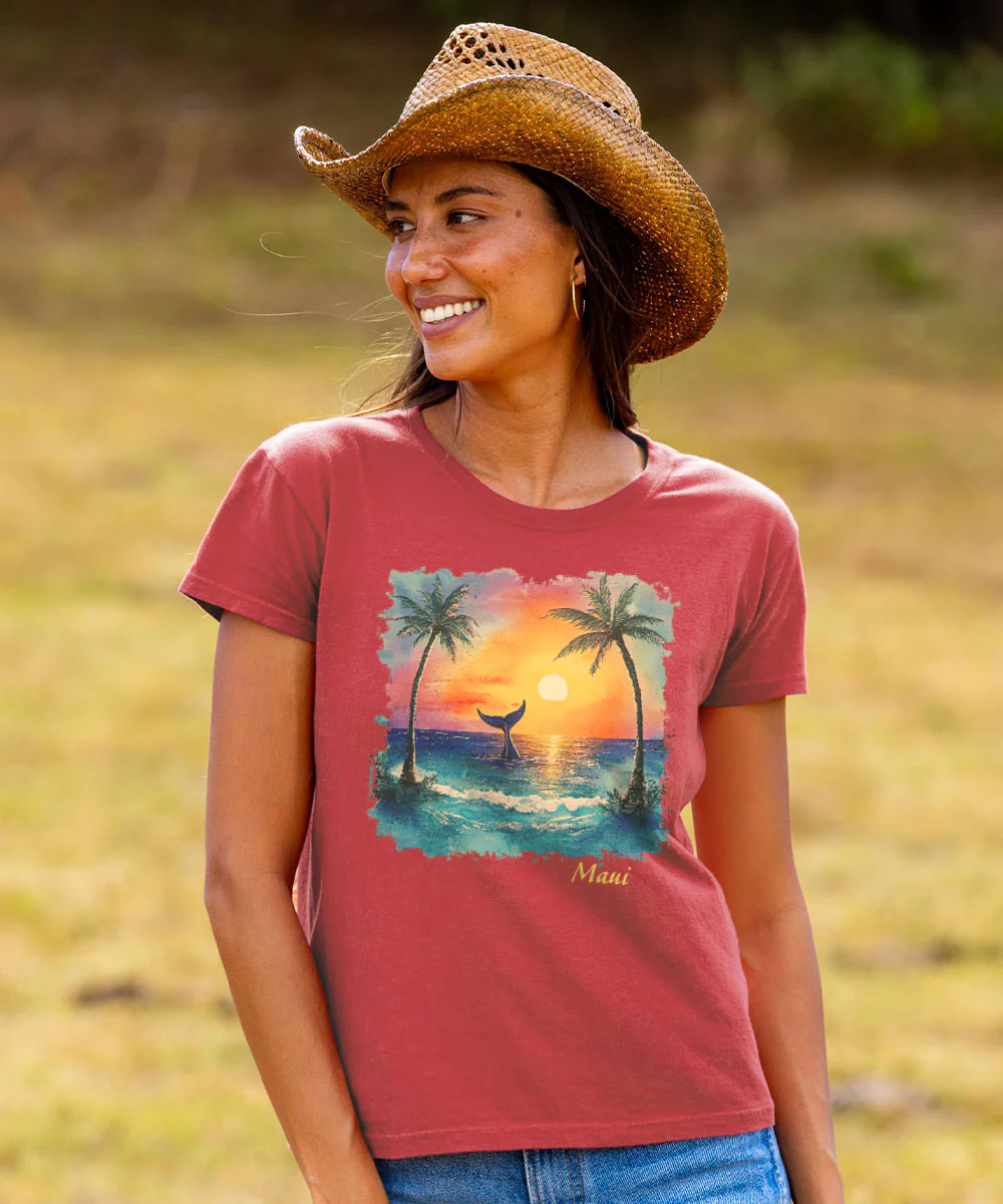 Hawaiian Isle Whale - Paradise Red Dyed Short Sleeve Crewneck T-Shirt - Image 2