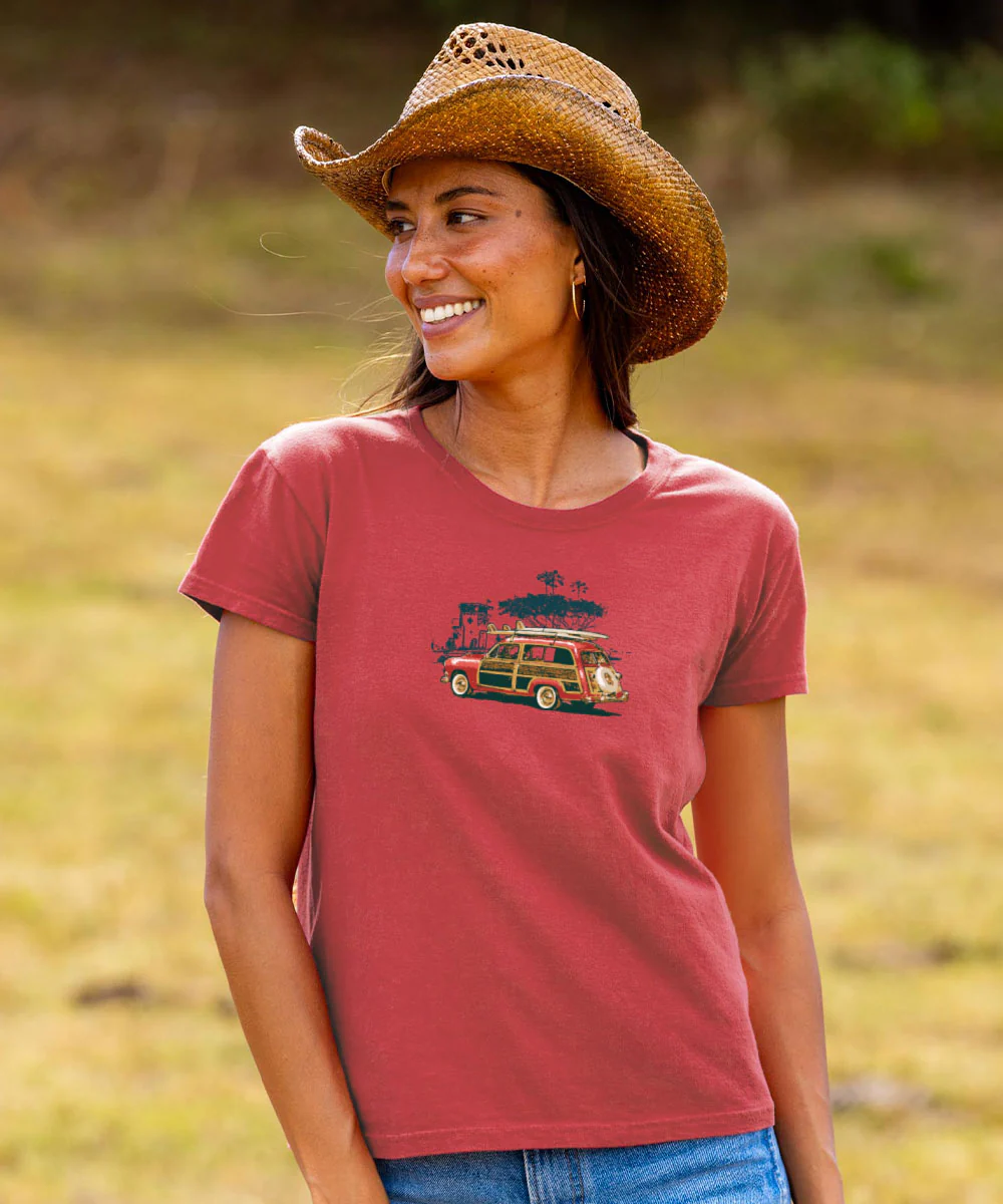 Laguna Beach Woody - Paradise Red Dyed Short Sleeve Crewneck T-Shirt - Image 3