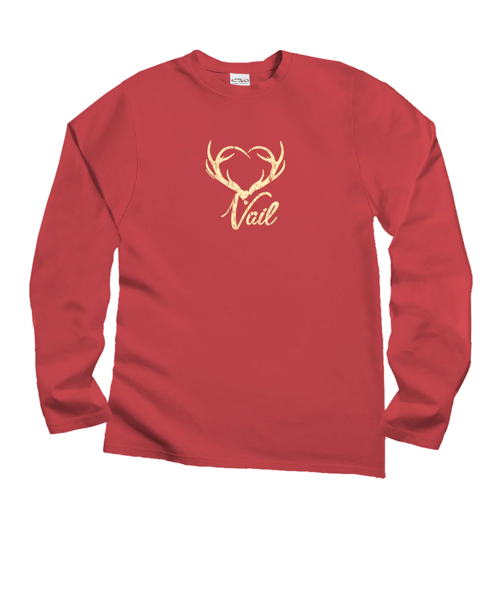 Love Vail Deer - Paradise Red Dyed Long Sleeve Crewneck T-Shirt
