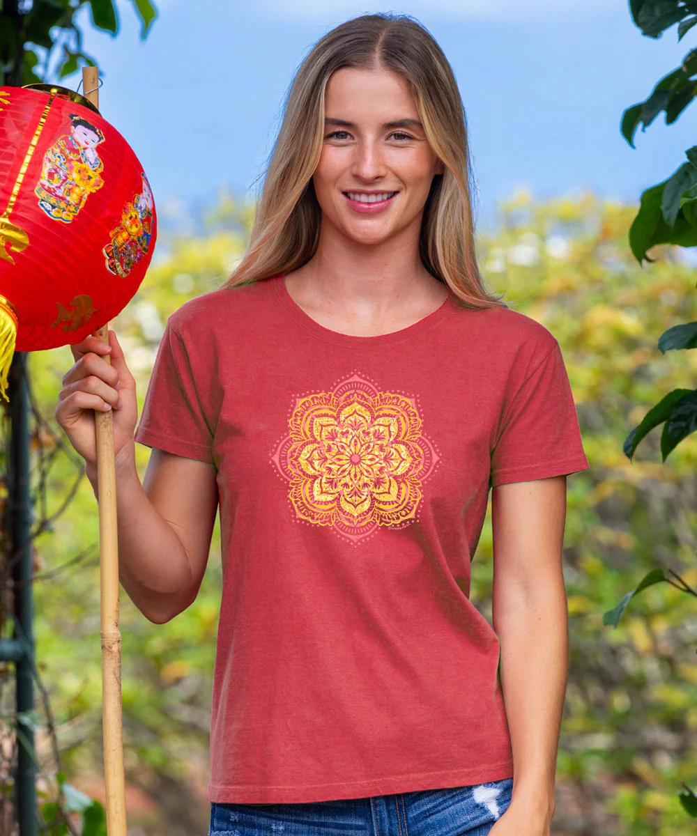 Mandala Bloom - Paradise Red Dyed Short Sleeve Crewneck T-Shirt - Image 2