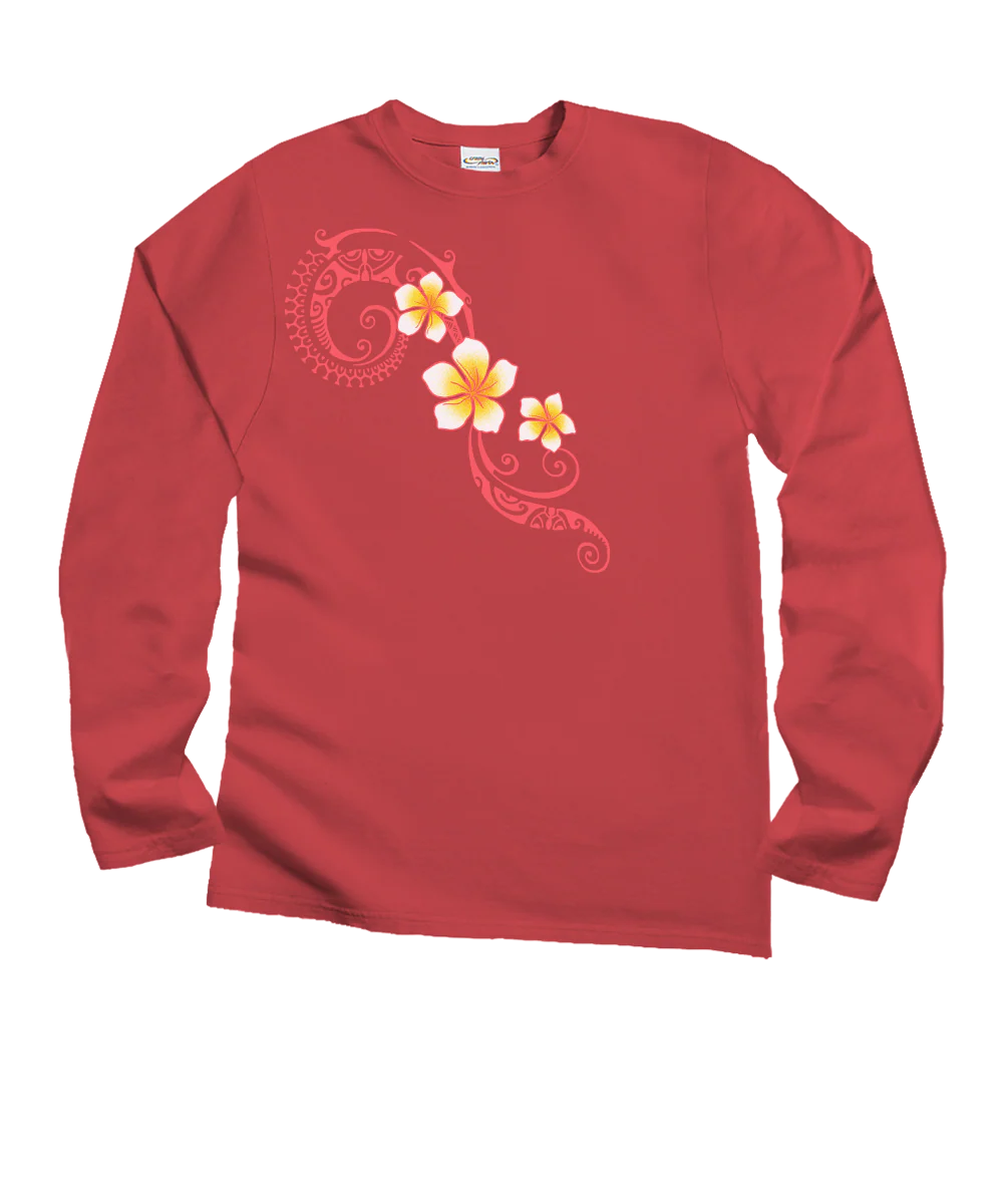 Plumeria Tatau - Paradise Red Dyed Long Sleeve Crewneck T-Shirt