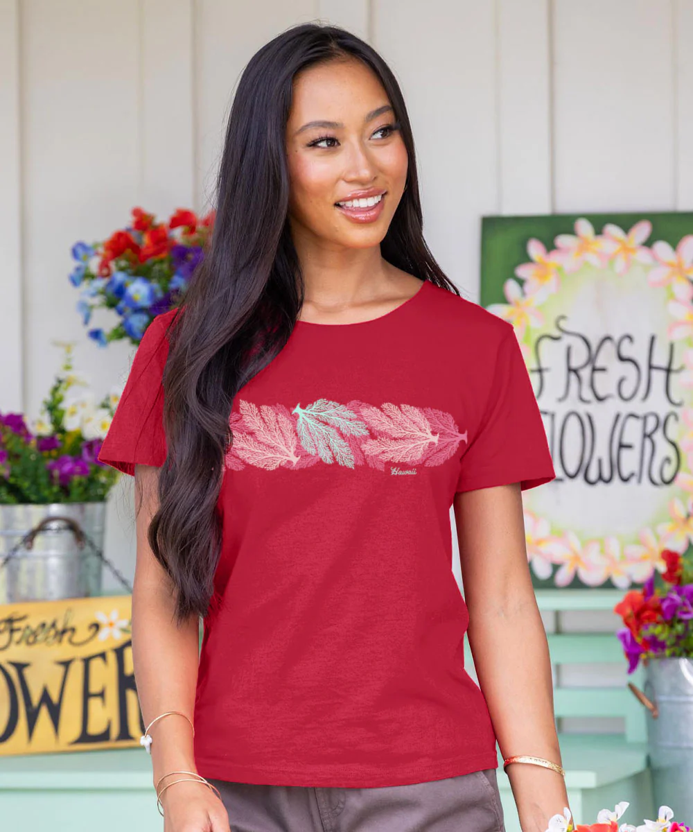 Reef Bloom - Raspberry Dyed Short Sleeve Scoop Neck T-Shirt - Image 2