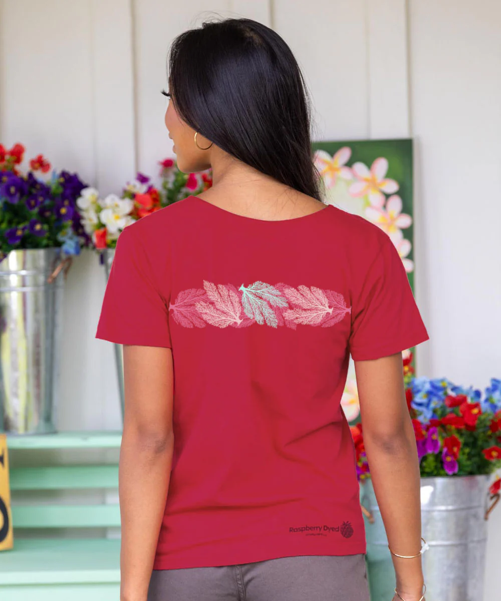 Reef Bloom - Raspberry Dyed Short Sleeve Scoop Neck T-Shirt - Image 3