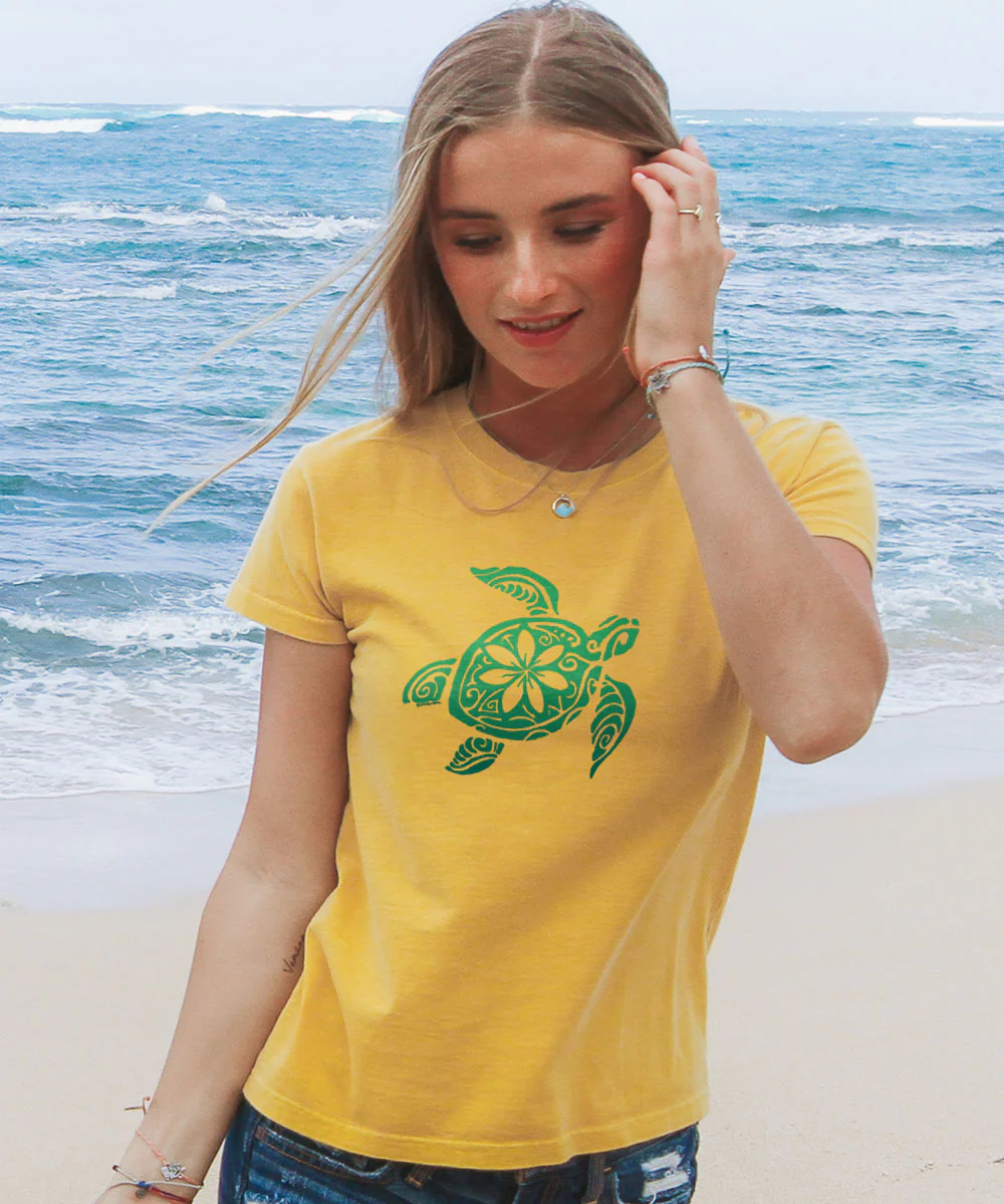 Retro Honu Floral - Pineapple Dyed Short Sleeve Crewneck T-Shirt - Image 2