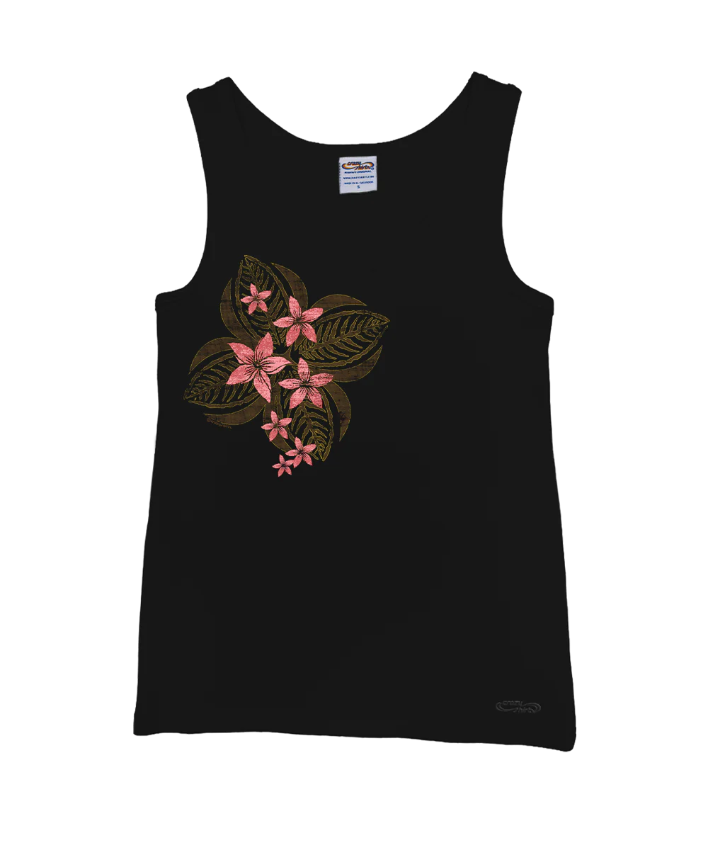 Tahiti Plumeria - Black Sleeveless Island Breeze Tank