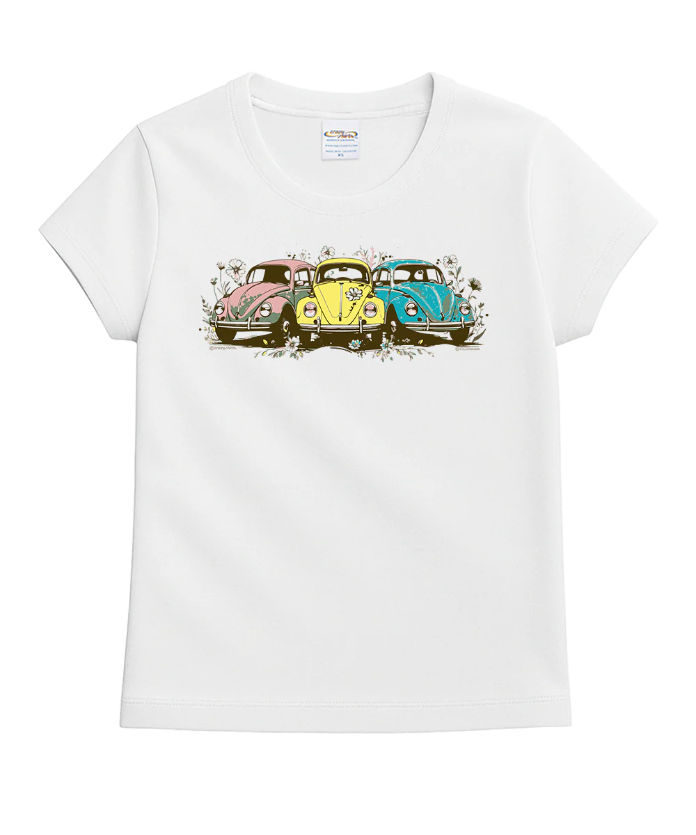 Volkswagen Nostalgic Beetles - White Short Sleeve Crewneck T-Shirt